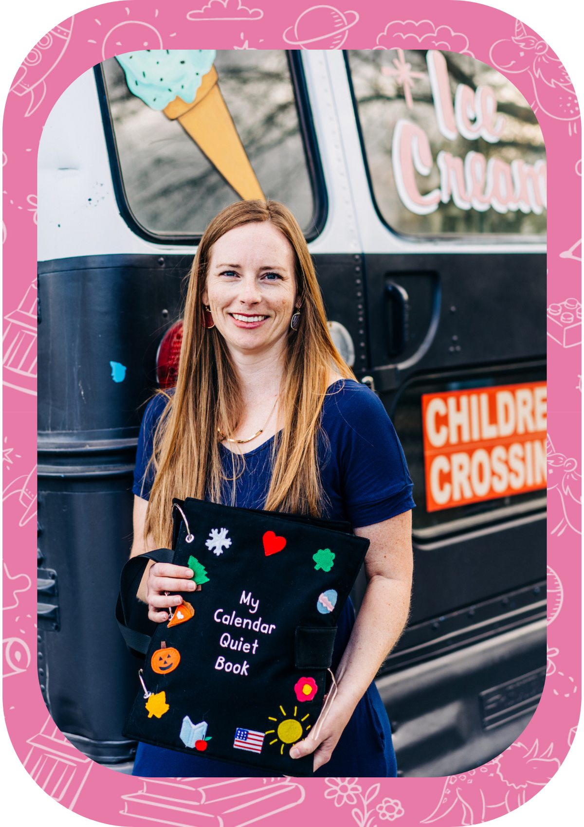 CEO and founder, Kailan Carr, holding a Calendar Quiet Book