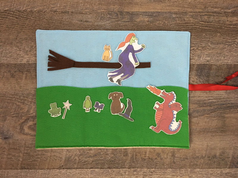 Children will love to retell the favorite Halloween story Room on the Broom with these felt characters.  It is so good for language development and building vocabulary!  Every librarian and preschool teacher needs this!  But, it is also so fun to have at home for your toddler or preschooler.  This would be a great thing the Switch Witch could bring in exchange for all that candy.