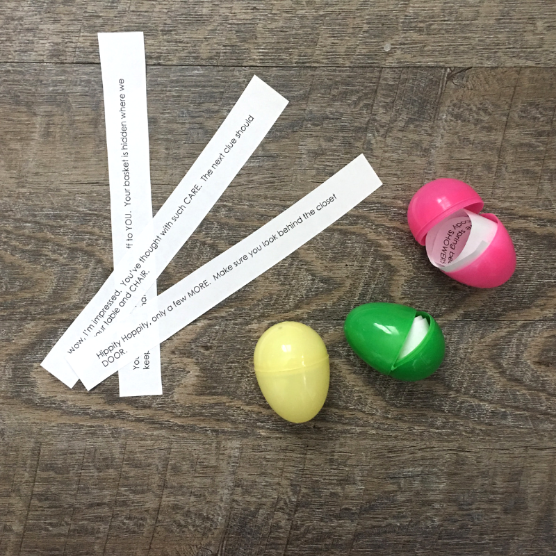 Use these free clues to make your own Easter Basket Scavenger hunt to add even more excitement for your child on Easter morning.