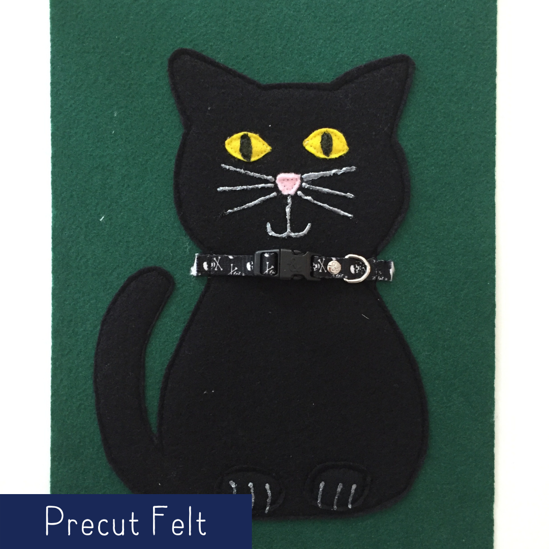 Black Cat with Buckle Collar - Precut Felt