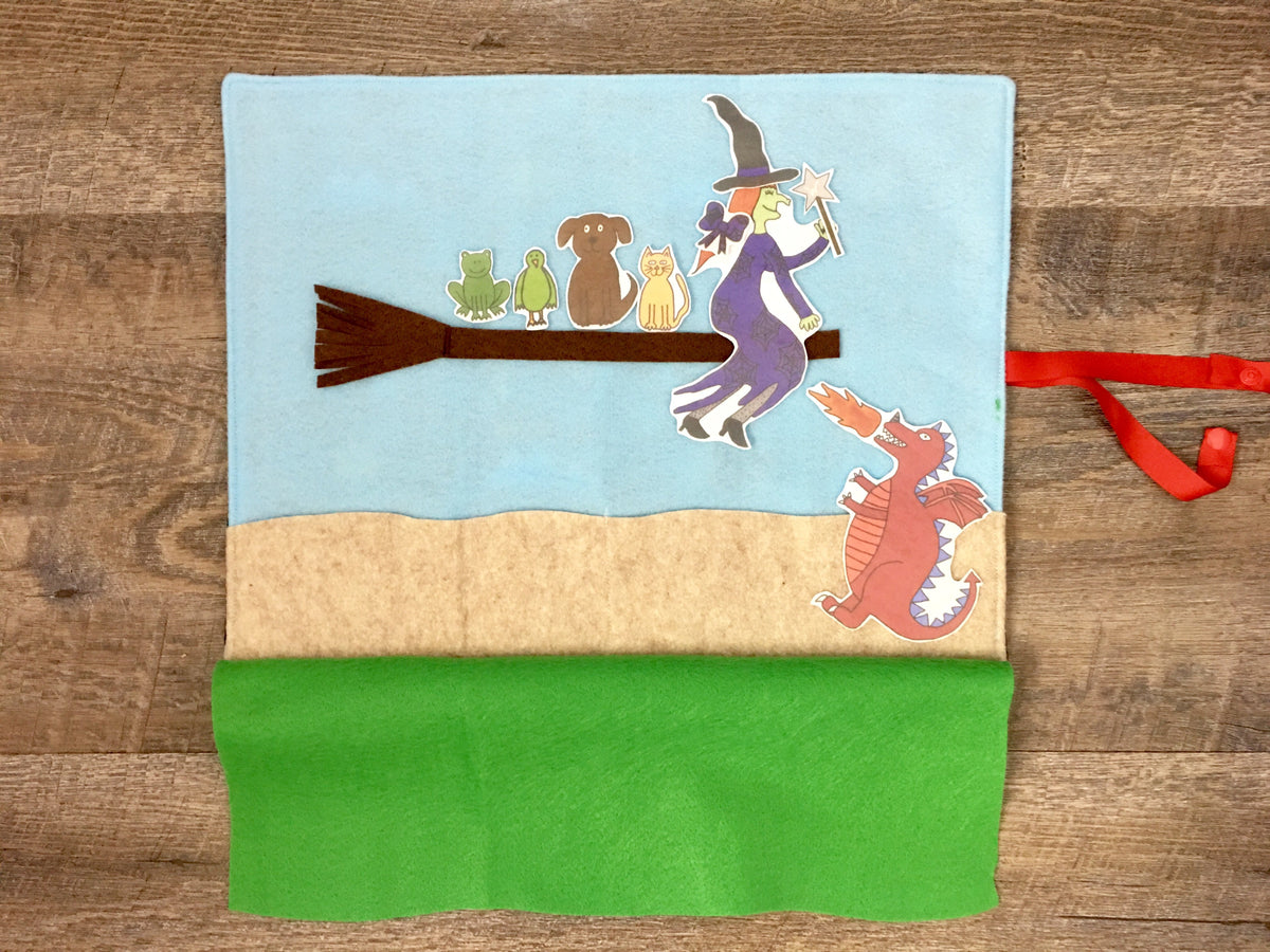 Children will love to retell the favorite Halloween story Room on the Broom with these felt characters.  It is so good for language development and building vocabulary!  Every librarian and preschool teacher needs this!  But, it is also so fun to have at home for your toddler or preschooler.  This would be a great thing the Switch Witch could bring in exchange for all that candy.